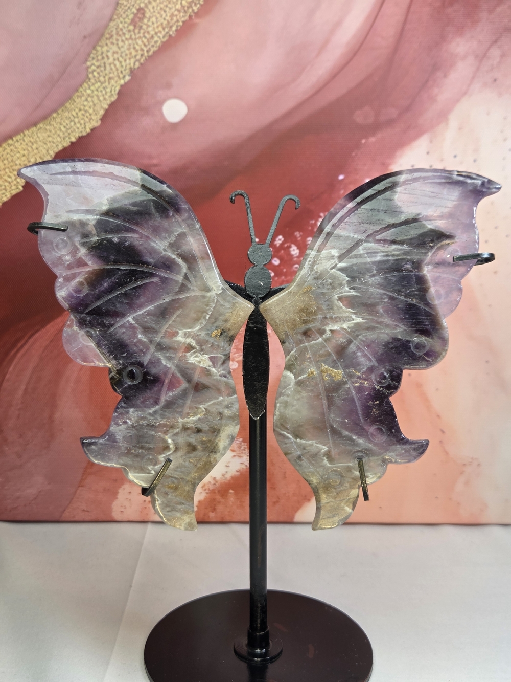 Handcarved Purple Amethyst Butterfly Home Art Sculpture